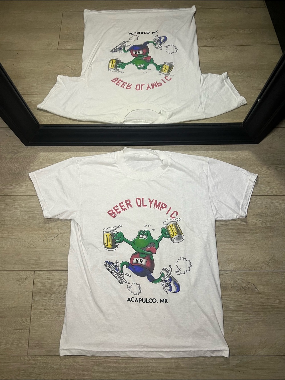 Y2K 2000s “Beer Olympics” Frog Running With Beer Acapulco Mexico Shirt - Picture 1 of 5